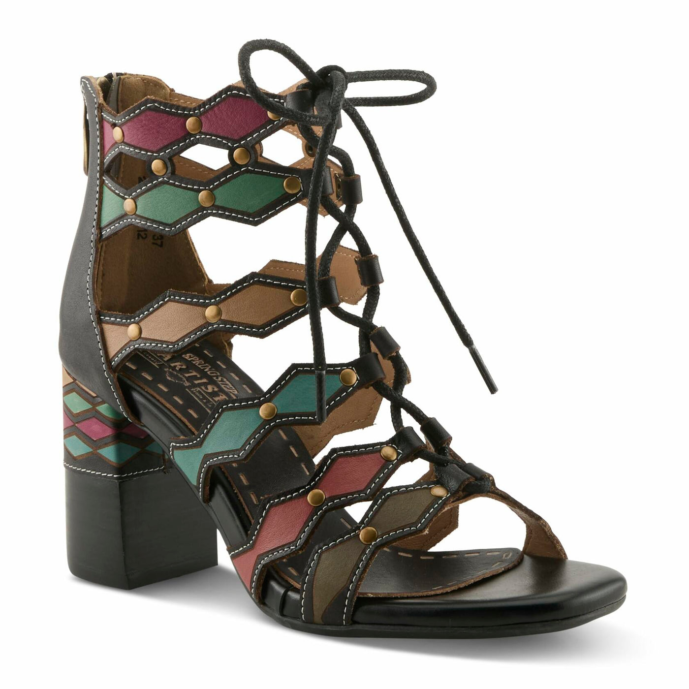 Spring Step L'Artiste Women's Artdeco High Heel Sandal Black Multi EU 35 / US 5