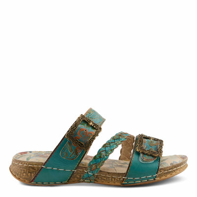 L'Artiste Women's ASTRA Slide Sandals - Hand-Painted Leather, Adjustable Straps, Padded Insole SKY BLUE MULTI EU 39 / US 8.5