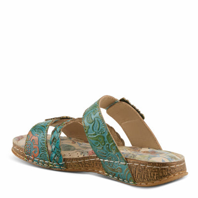 L'Artiste Women's ASTRA Slide Sandals - Hand-Painted Leather, Adjustable Straps, Padded Insole SKY BLUE MULTI EU 38 / US 7.5-8