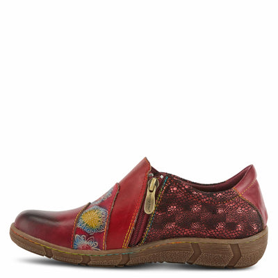 L'Artiste Lata Burnished Slip for Women with Rainbow Stitching | Walking Shoes with Hand Painted Geometric Design and Zipper Closure Cabernet Multi EU 42 / US 10.5-11