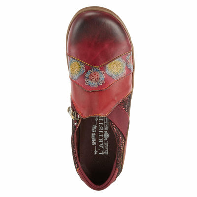 L'Artiste Lata Burnished Slip for Women with Rainbow Stitching | Walking Shoes with Hand Painted Geometric Design and Zipper Closure Cabernet Multi EU 42 / US 10.5-11
