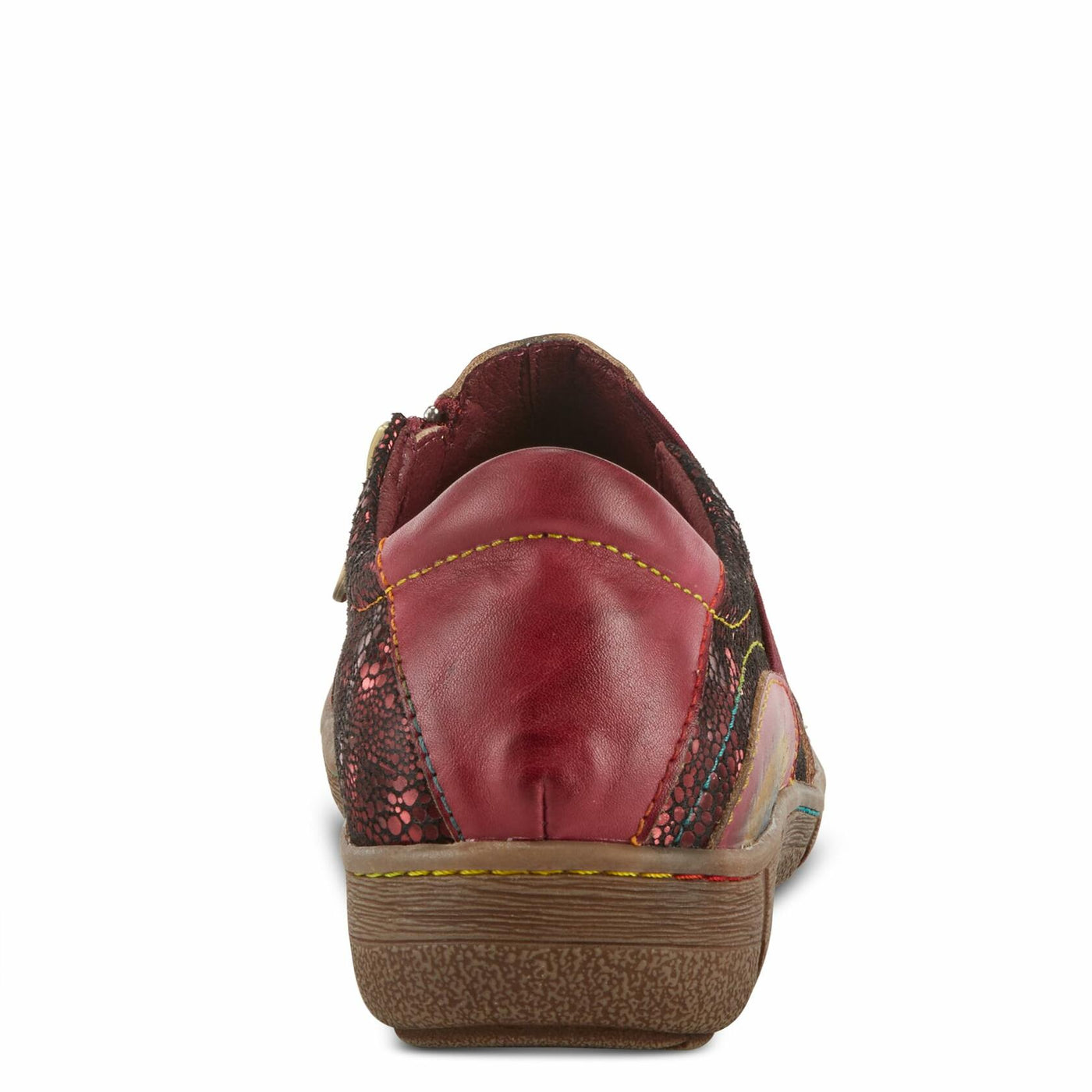 L'Artiste Lata Burnished Slip for Women with Rainbow Stitching | Walking Shoes with Hand Painted Geometric Design and Zipper Closure Cabernet Multi EU 42 / US 10.5-11