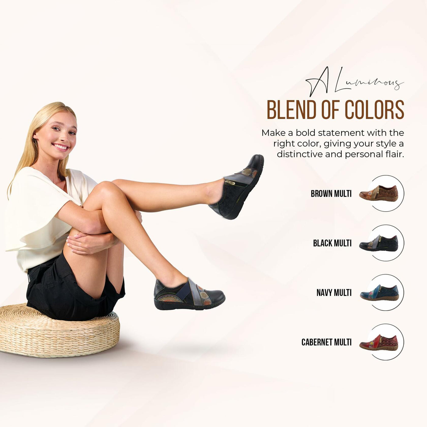 L'Artiste Lata Burnished Slip for Women with Rainbow Stitching | Walking Shoes with Hand Painted Geometric Design and Zipper Closure Cabernet Multi EU 42 / US 10.5-11