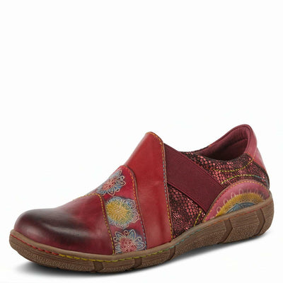 L'Artiste Lata Burnished Slip for Women with Rainbow Stitching | Walking Shoes with Hand Painted Geometric Design and Zipper Closure Cabernet Multi EU 42 / US 10.5-11