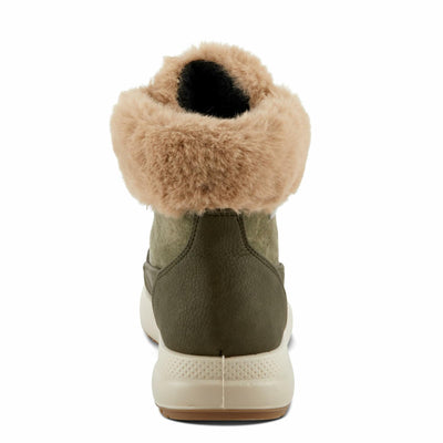 Flexus Women's BURRELL Lace-Up Platform Booties with Faux Fur Lining, Zipper Closure, and Cozy Design Olive Green EU 40 / US 9
