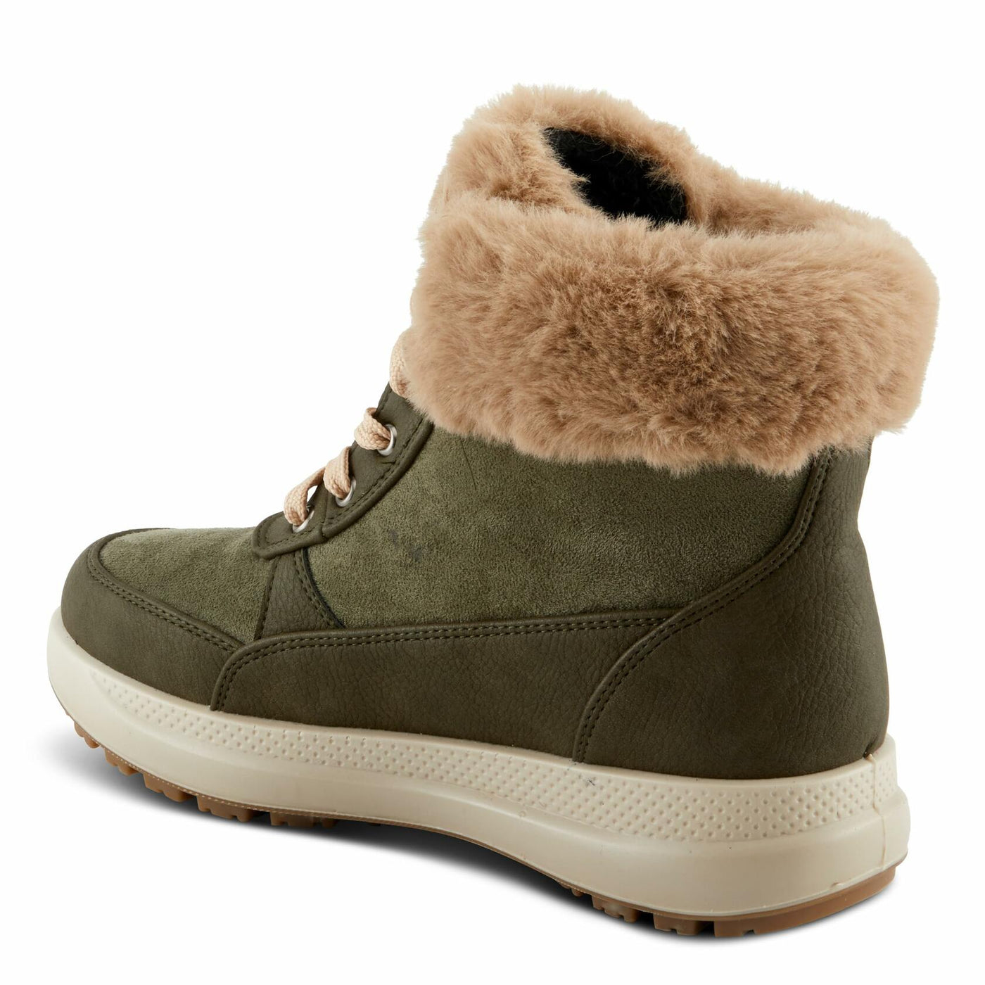 Flexus Women's BURRELL Lace-Up Platform Booties with Faux Fur Lining, Zipper Closure, and Cozy Design Olive Green EU 40 / US 9