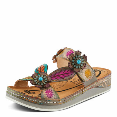 Spring Step L'Artiste Women's PILLOW-SOFT Hand-Painted Floral Sandals with Adjustable Closure Grey Multi EU 38 / US 7.5-8