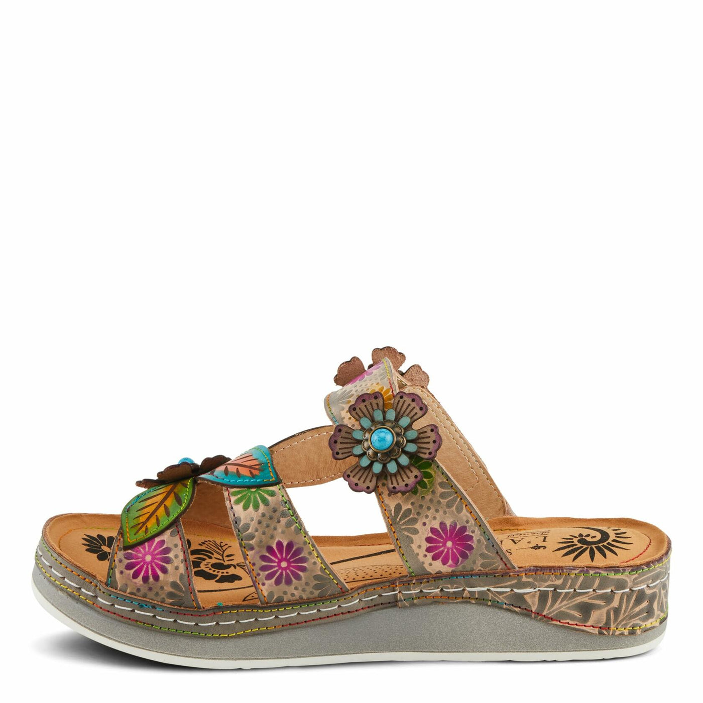 Spring Step L'Artiste Women's PILLOW-SOFT Hand-Painted Floral Sandals with Adjustable Closure Grey Multi EU 39 / US 8.5