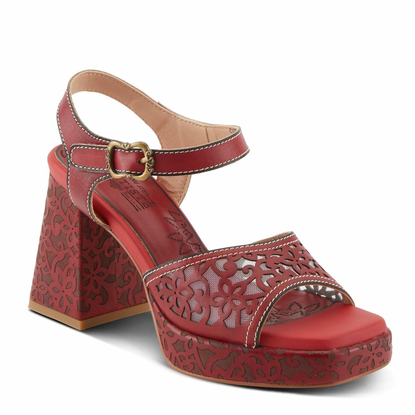 Spring Step L'Artiste Women's SAVYCHIC Platform Sandals - Open Toe, Leather and Mesh, Hook and Loop Closure Red EU 42 / US 10.5-11