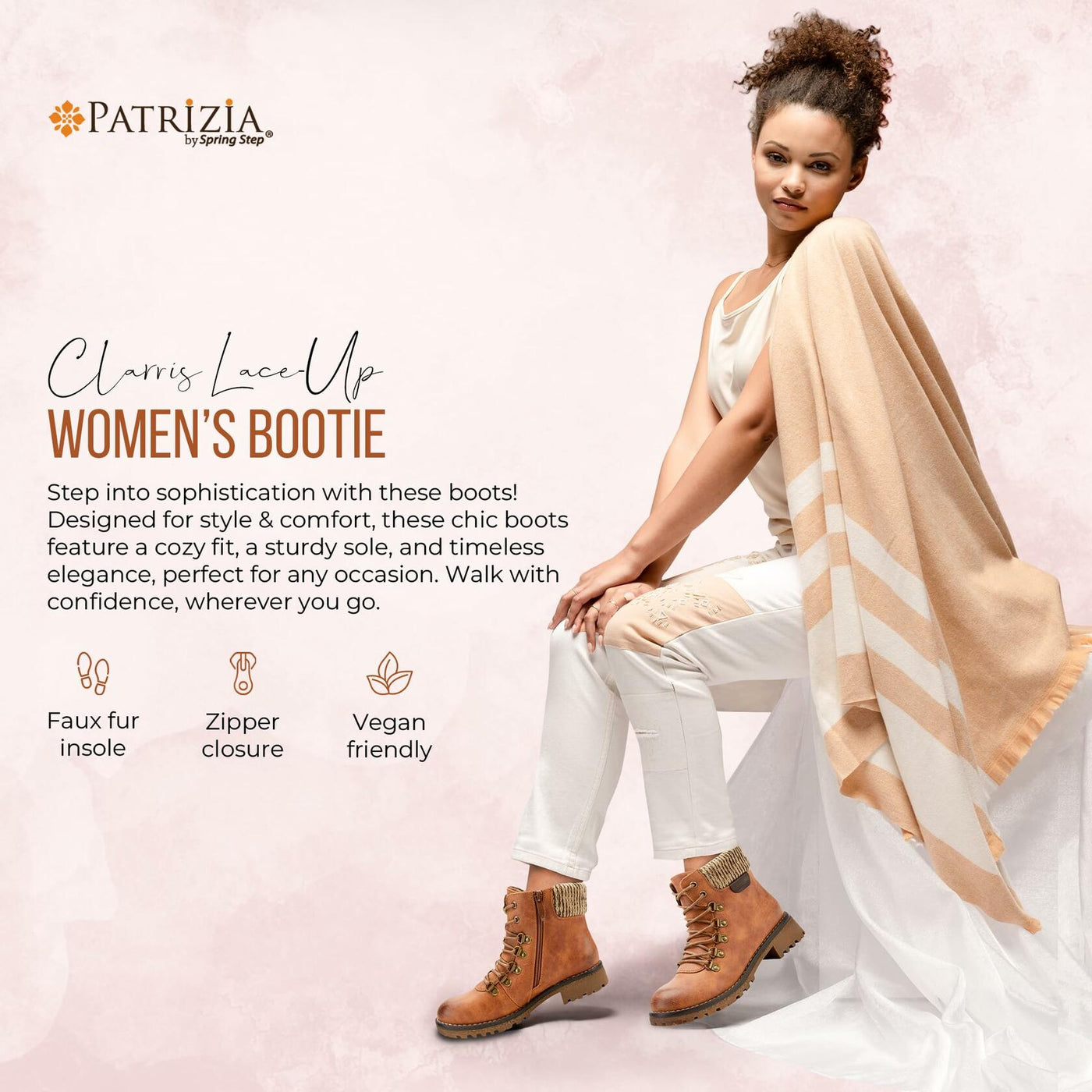 PATRIZIA Spring Step Clarris Lace-Up Booties for Women - Ladies Boots with Cozy Faux Fur Lining - Tonal Stitching Ankle Boots for Womens - Navy EU 40 / US 9