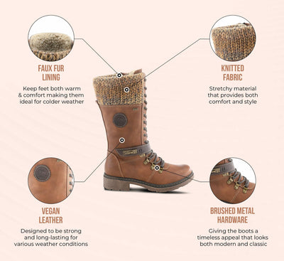 Spring Step Relife Ababi Comfort Hiking Boots Women - Water Resistant Mid Calf Boots for Women - Knitted Vegan Leather 11" Tall Shaft Hiker Boots Brown, 36 EU/5.5-6 M US