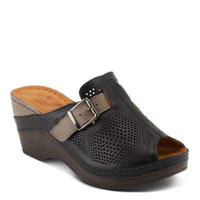 Spring Step MOMELLE Women's Perforated Leather Wedge Slide Sandals - Chic Style, Comfortable Elegance Black Multi EU 37 / US 6.5-7