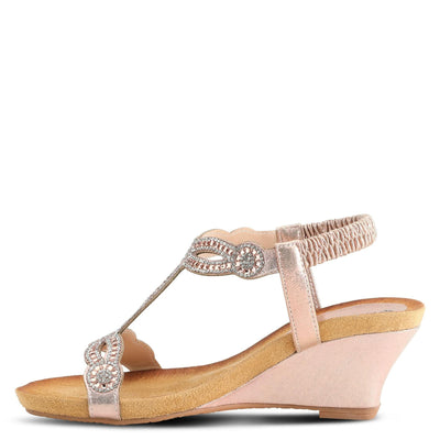 PATRIZIA Women’s Shining Slip-On Wedge Sandals – Crystal Embellished Cut-Out Design ladies slides with Comfy Silky Wrap and Flexible Rubber Sole Champagne EU 35 / US 5