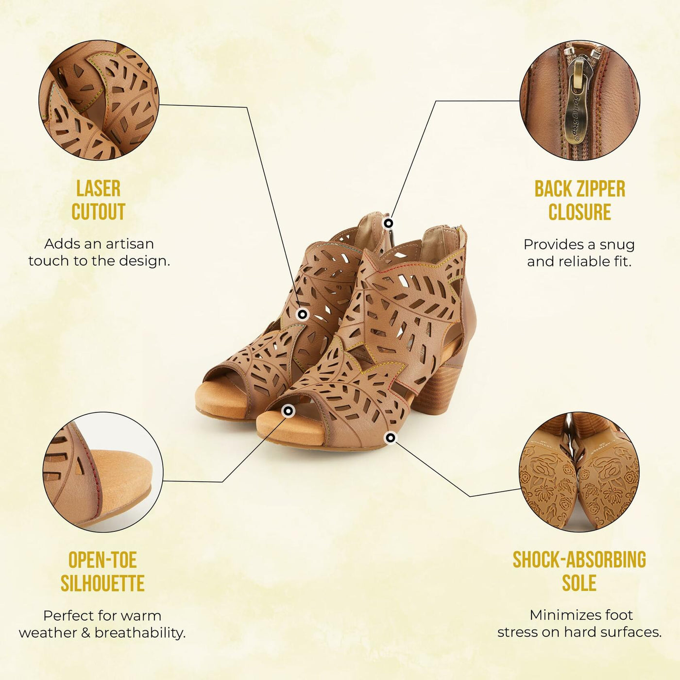 Spring Step L'Artiste Icon Sandals for Women - Ladies Casual Flats Platform Sandal - Hand Painting Summer Shoes for Womens - Tan EU 37 / US 6.5-7