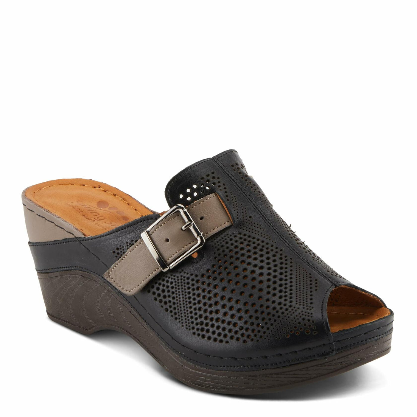 Spring Step MOMELLE Women's Perforated Leather Wedge Slide Sandals - Chic Style, Comfortable Elegance Black Multi EU 37 / US 6.5-7