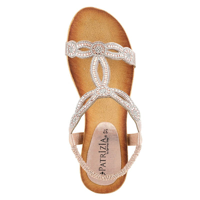 PATRIZIA Women’s Shining Slip-On Wedge Sandals – Crystal Embellished Cut-Out Design ladies slides with Comfy Silky Wrap and Flexible Rubber Sole Champagne EU 35 / US 5
