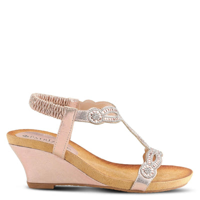 PATRIZIA Women’s Shining Slip-On Wedge Sandals – Crystal Embellished Cut-Out Design ladies slides with Comfy Silky Wrap and Flexible Rubber Sole Champagne EU 35 / US 5