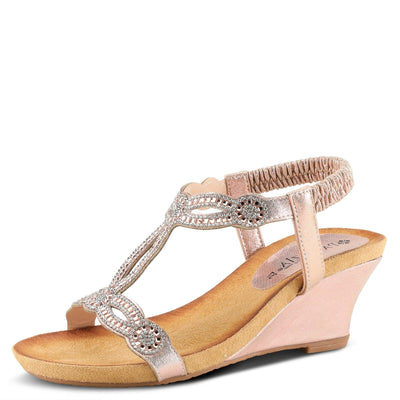 PATRIZIA Women’s Shining Slip-On Wedge Sandals – Crystal Embellished Cut-Out Design ladies slides with Comfy Silky Wrap and Flexible Rubber Sole Champagne EU 35 / US 5
