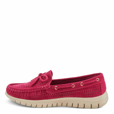 PATRIZIA Women's Aboard Moccasin Loafers – Microsuede Slip-On Shoes with Elegant Square-Dot Perforation, Bow Accent, and Cushioned Comfort Footbed Fuchsia EU 36 / US 5.5-6
