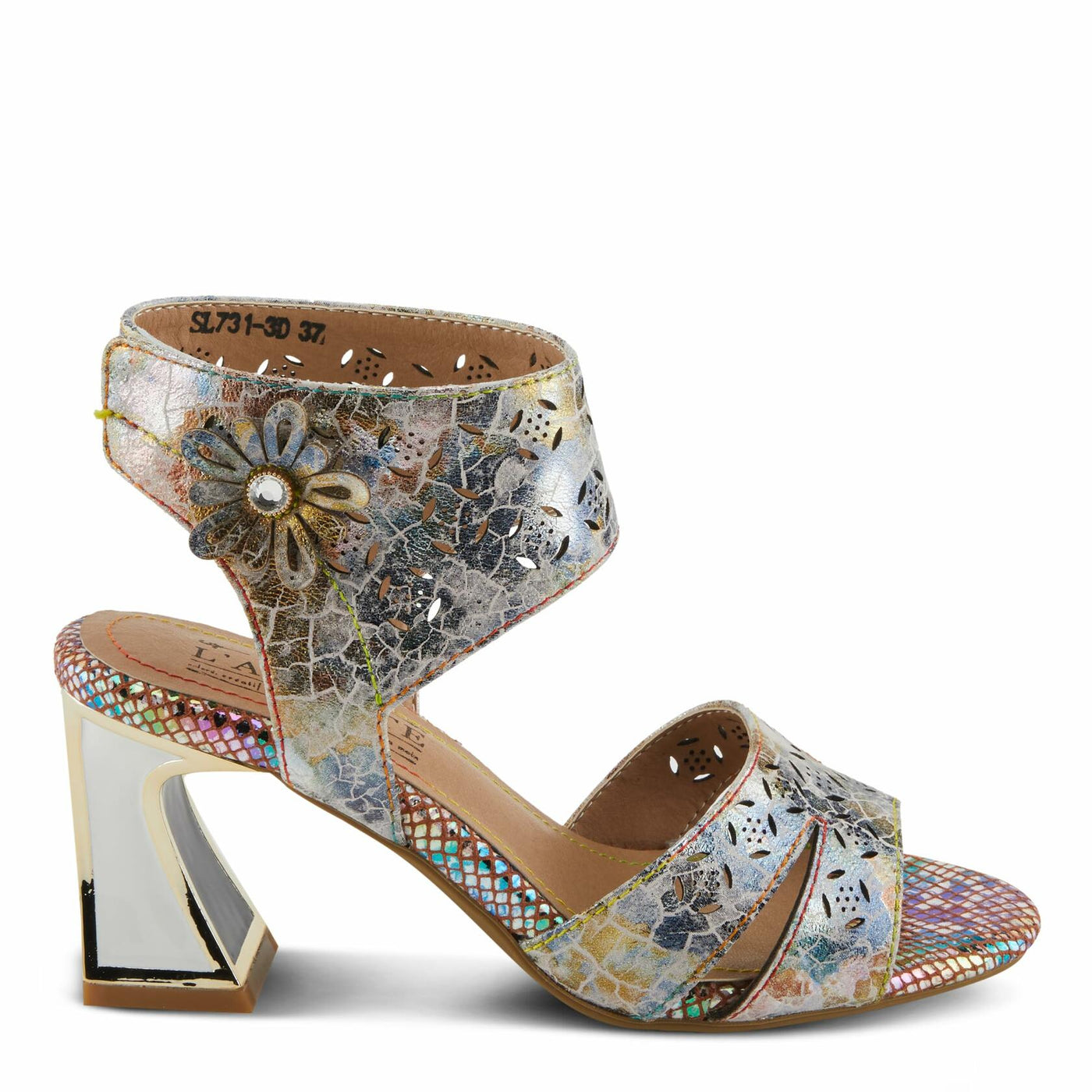 Spring Step L'Artiste Women's POSTER-METAL Metallic Leather Sandals, Artistic Elegance and Modern Design Beige Multi EU 35 / US 5