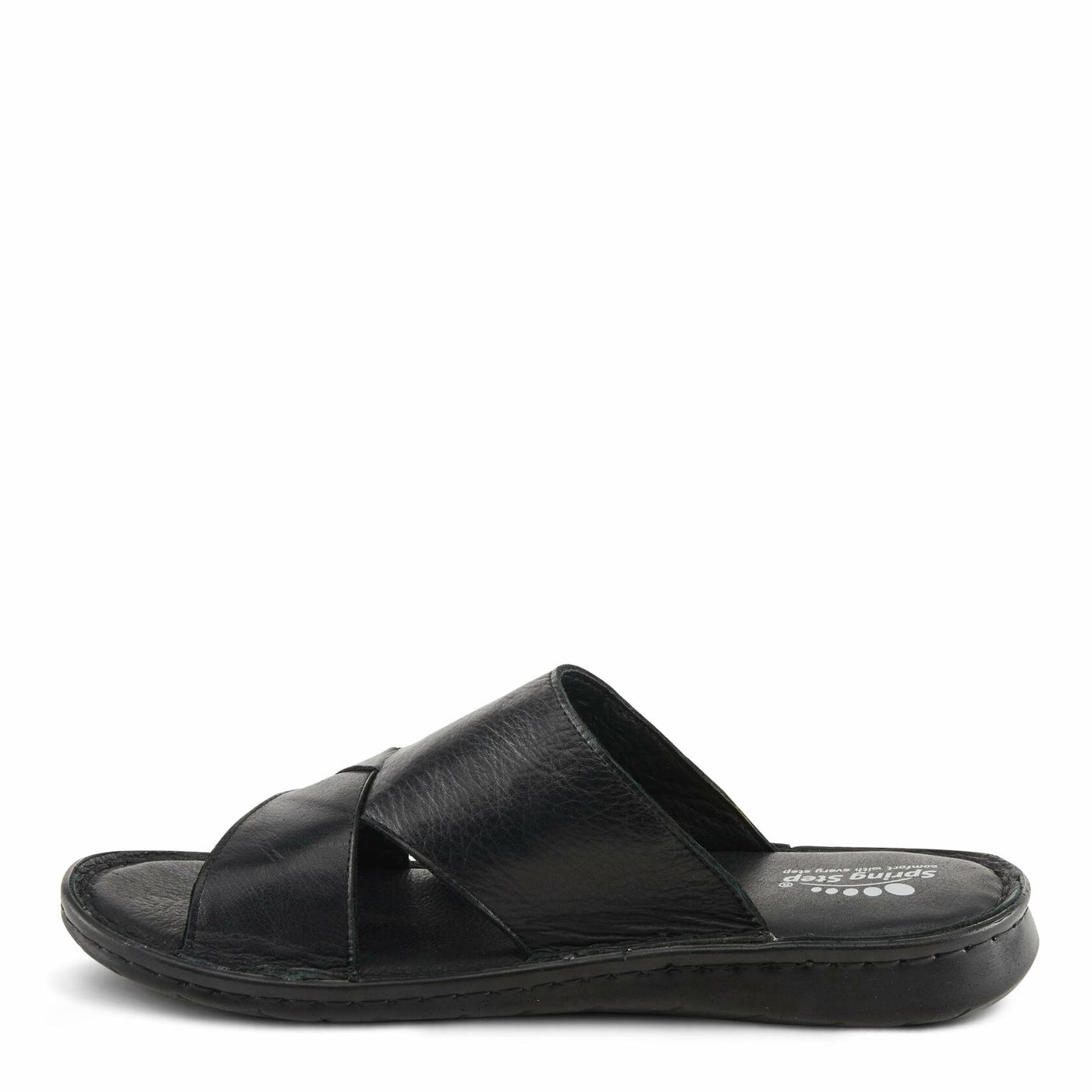 Spring Step Men Men's Nunzio All-Leather Slide Sandal - Cushioned Footbed Black EU 46 / US 12-12.5