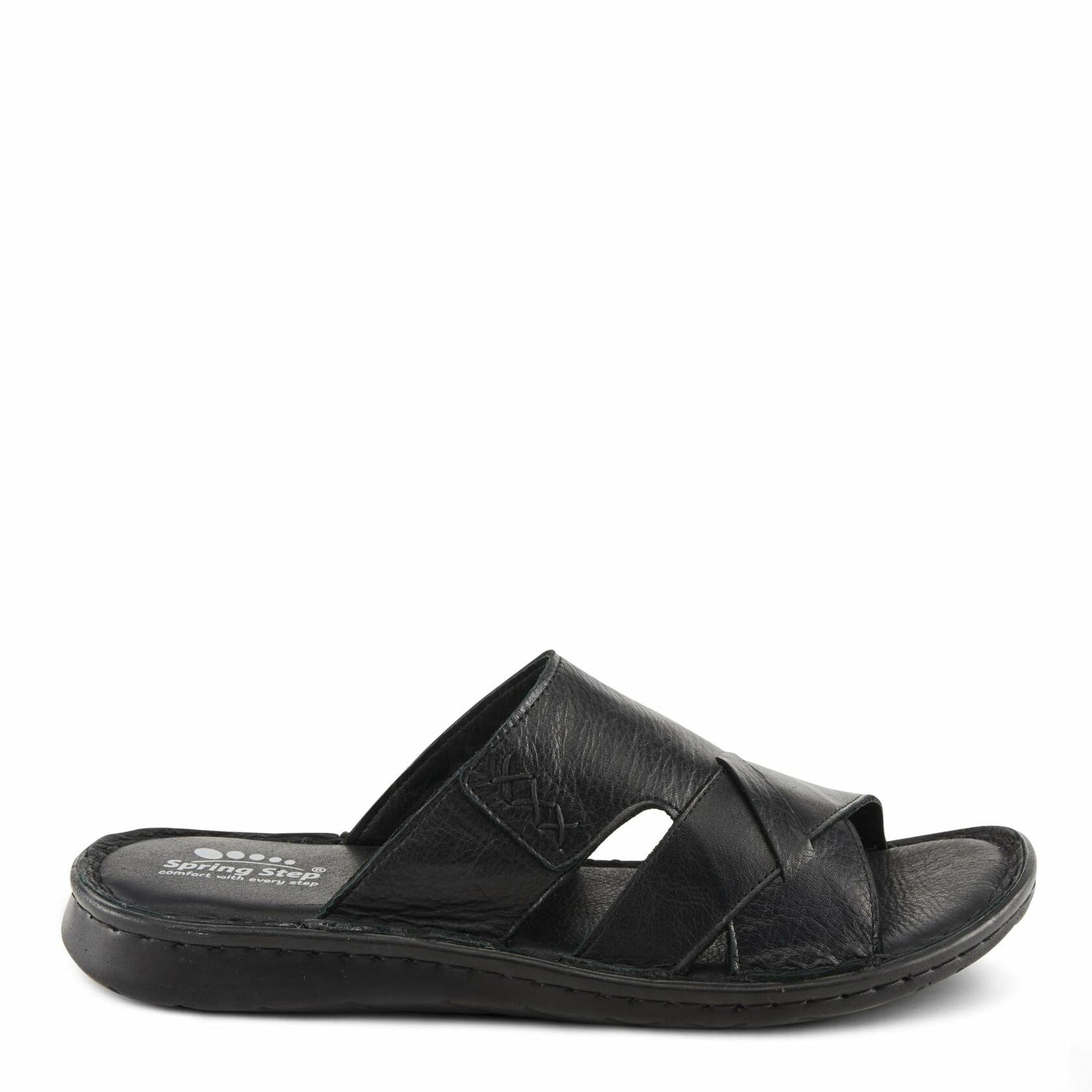 Spring Step Men Men's Nunzio All-Leather Slide Sandal - Cushioned Footbed Black EU 46 / US 12-12.5