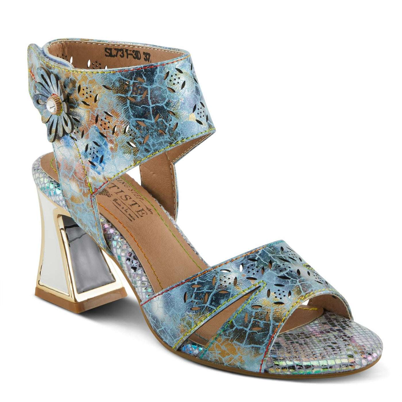 Spring Step L'Artiste Women's POSTER-METAL Metallic Leather Sandals, Artistic Elegance and Modern Design Blue Multi EU 39 / US 8.5