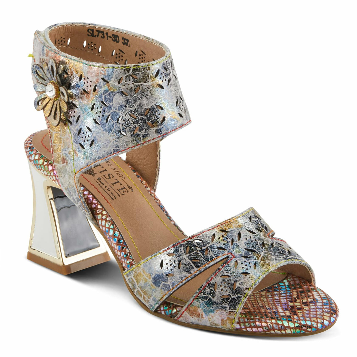 Spring Step L'Artiste Women's POSTER-METAL Metallic Leather Sandals, Artistic Elegance and Modern Design Beige Multi EU 35 / US 5
