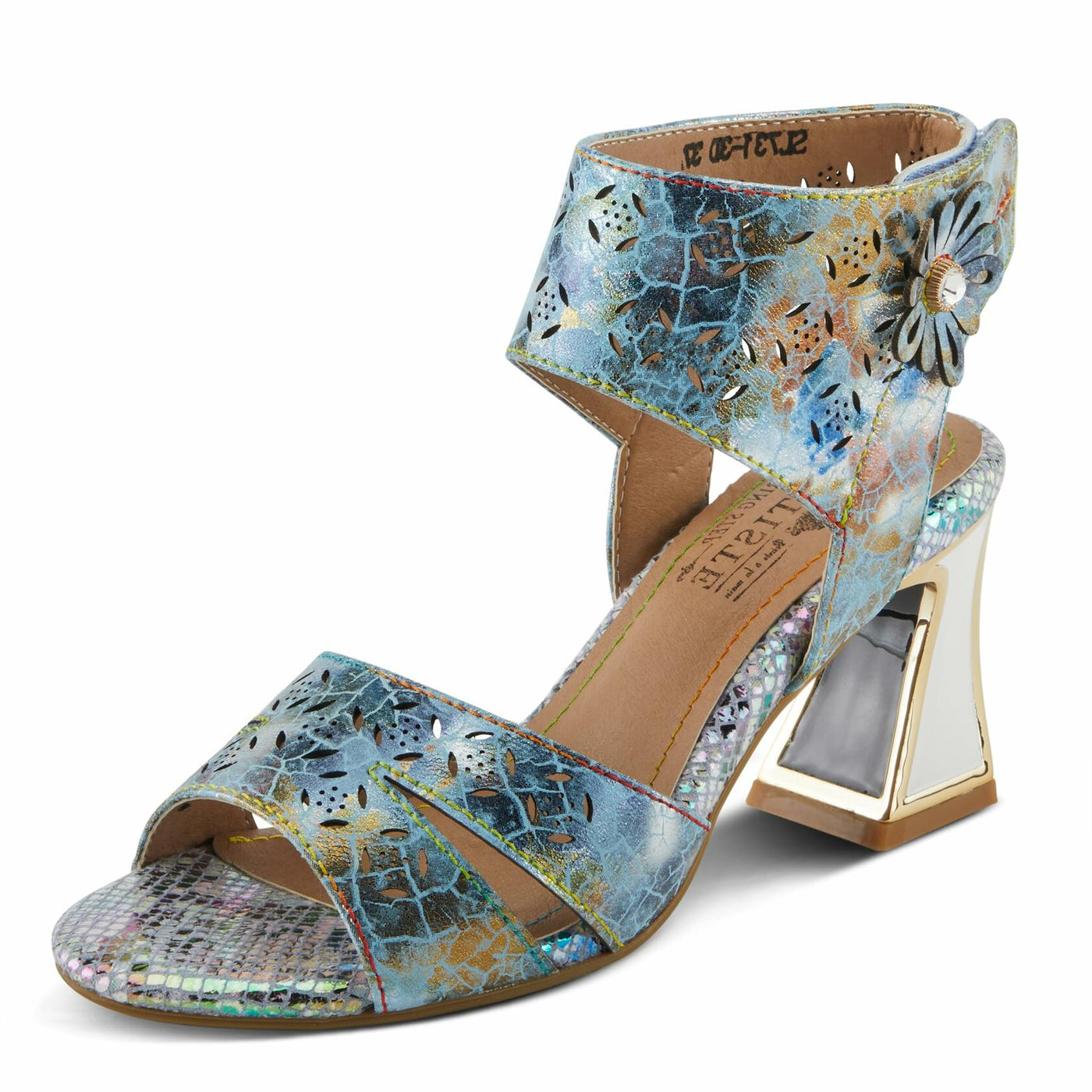 Spring Step L'Artiste Women's POSTER-METAL Metallic Leather Sandals, Artistic Elegance and Modern Design Blue Multi EU 39 / US 8.5