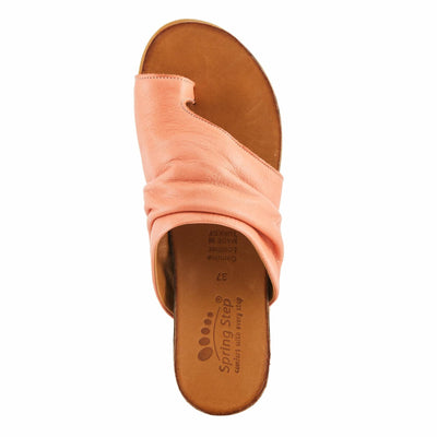 Spring Step BATES Women's Gathered Leather Sandals with Delicate Toe Ring Detail Coral EU 41 / US 9.5-10