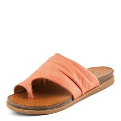 Spring Step BATES Women's Gathered Leather Sandals with Delicate Toe Ring Detail Coral EU 41 / US 9.5-10