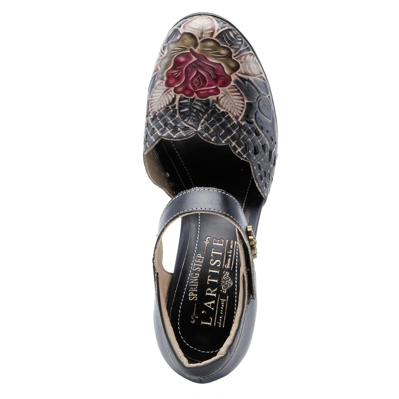 L'Artiste Debbihary Mary Jane Pump Shoes for Women | Pointed Closed Toe High Heels for Women with Rose Embossed Details and Adjustable Ankle Strap Navy Multi EU 36 / US 5.5-6