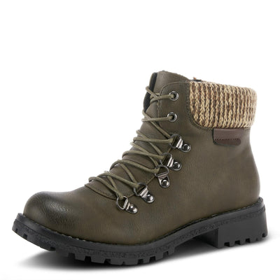 PATRIZIA Spring Step Clarris Lace-Up Booties for Women - Ladies Boots with Cozy Faux Fur Lining - Tonal Stitching Ankle Boots for Womens - Olive Green EU 40 / US 9