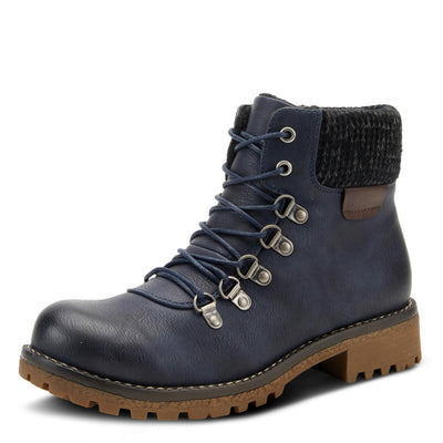PATRIZIA Spring Step Clarris Lace-Up Booties for Women - Ladies Boots with Cozy Faux Fur Lining - Tonal Stitching Ankle Boots for Womens - Navy EU 36 / US 5.5-6
