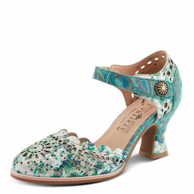 Spring Step L'Artiste Women's Luxe Laser Cut Out Dress Shoes | Leather-Wrapped Salsa Heel, Hook and Loop Closure, Green Multi EU 35 / US 5