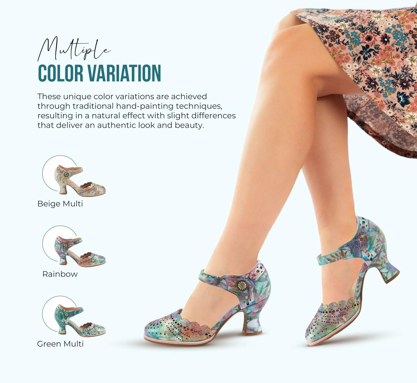 Spring Step L'Artiste Women's Luxe Laser Cut Out Dress Shoes | Leather-Wrapped Salsa Heel, Hook and Loop Closure, Green Multi EU 35 / US 5