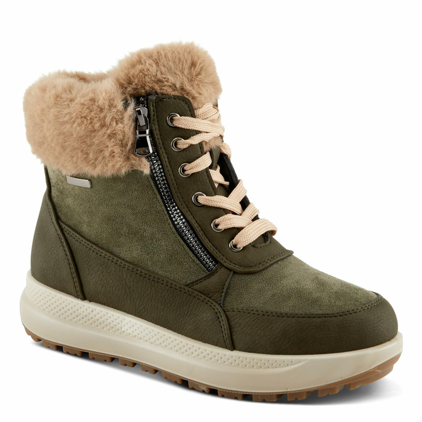 Flexus Women's BURRELL Lace-Up Platform Booties with Faux Fur Lining, Zipper Closure, and Cozy Design Olive Green EU 39 / US 8.5