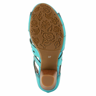 Spring Step L'Artiste Icon Sandals for Women - Ladies Casual Flats Platform Sandal - Hand Painting Summer Shoes for Womens - Turquoise EU 39 / US 8.5