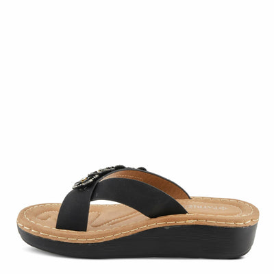 PATRIZIA Women's TAHIRI Jeweled Thong Wedge Sandals Black EU 40 / US 9