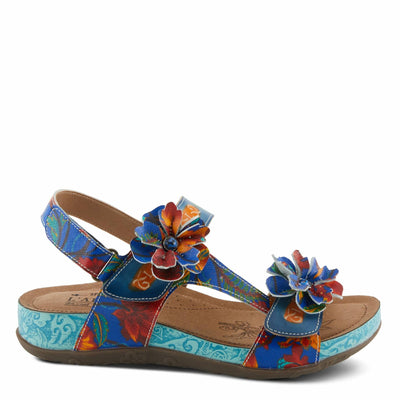 Spring Step L'Artiste Women's ERICA-SPRING Leather Slide Sandals with Decorative Floral Accents Blue Multi EU 37 / US 6.5-7