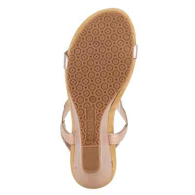 PATRIZIA Women’s Shining Slip-On Wedge Sandals – Crystal Embellished Cut-Out Design ladies slides with Comfy Silky Wrap and Flexible Rubber Sole Champagne EU 41 / US 9.5-10