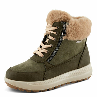 Flexus Women's BURRELL Lace-Up Platform Booties with Faux Fur Lining, Zipper Closure, and Cozy Design Olive Green EU 36 / US 5.5-6
