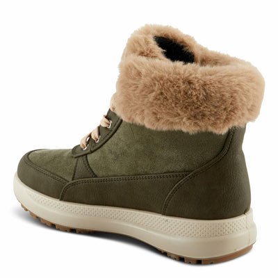 Flexus Women's BURRELL Lace-Up Platform Booties with Faux Fur Lining, Zipper Closure, and Cozy Design Olive Green EU 36 / US 5.5-6