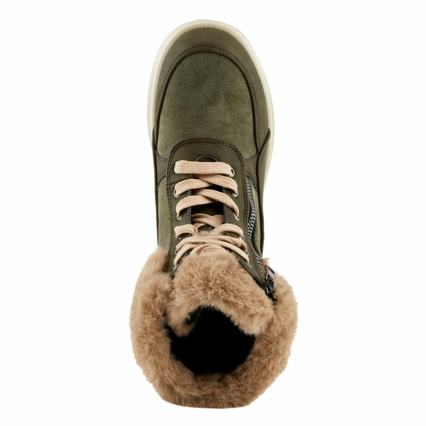 Flexus Women's BURRELL Lace-Up Platform Booties with Faux Fur Lining, Zipper Closure, and Cozy Design Olive Green EU 36 / US 5.5-6