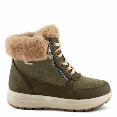 Flexus Women's BURRELL Lace-Up Platform Booties with Faux Fur Lining, Zipper Closure, and Cozy Design Olive Green EU 36 / US 5.5-6