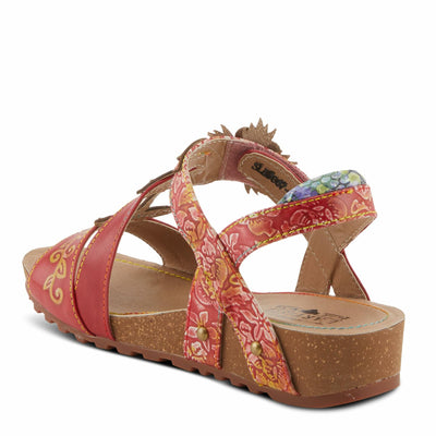 Spring Step L'Artiste Women's BELOVED Hand-Painted Low Cork Wedge Slide Sandals Red Multi EU 40 / US 9