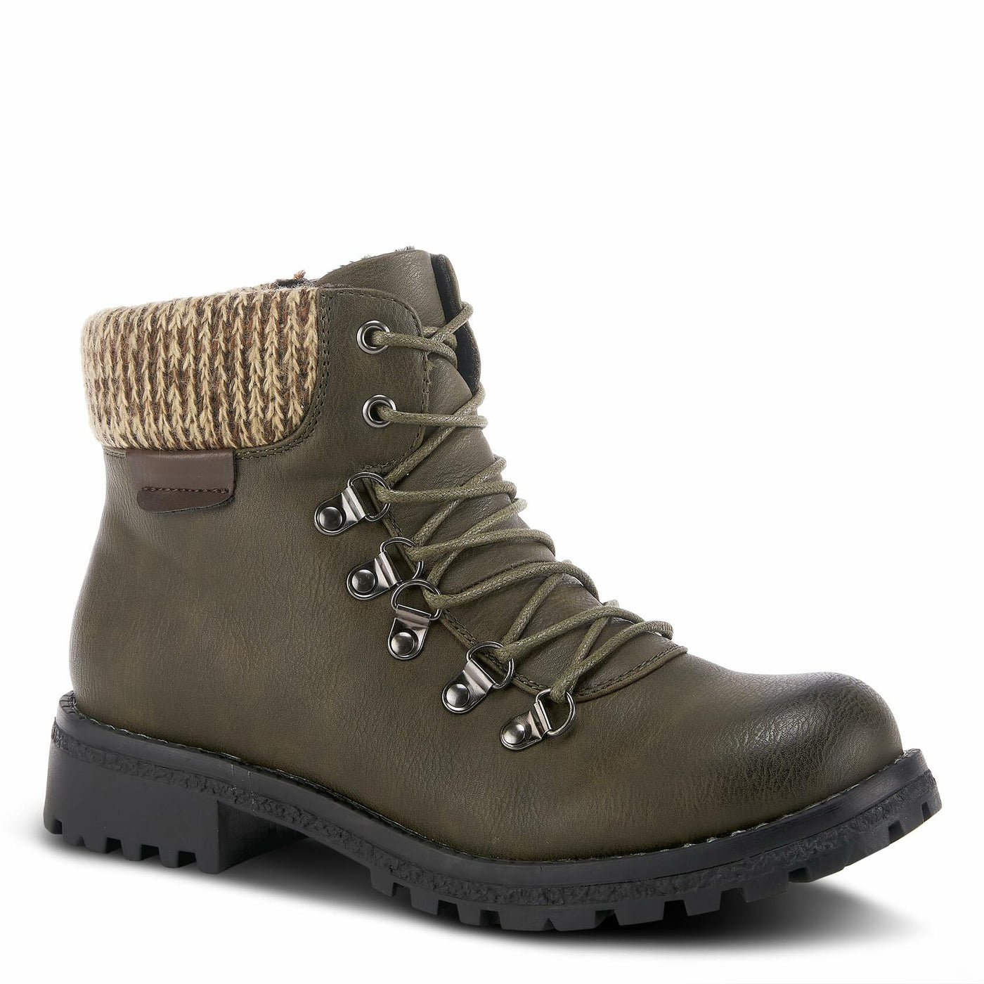 PATRIZIA Spring Step Clarris Lace-Up Booties for Women - Ladies Boots with Cozy Faux Fur Lining - Tonal Stitching Ankle Boots for Womens - Olive Green EU 36 / US 5.5-6