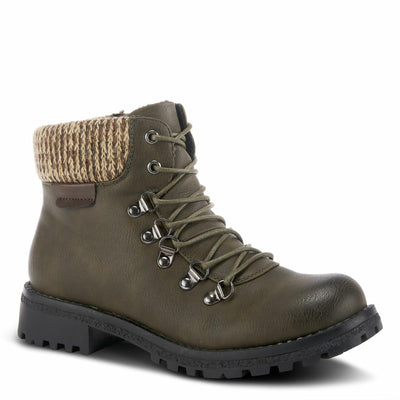 PATRIZIA Spring Step Clarris Lace-Up Booties for Women - Ladies Boots with Cozy Faux Fur Lining - Tonal Stitching Ankle Boots for Womens - Olive Green EU 36 / US 5.5-6