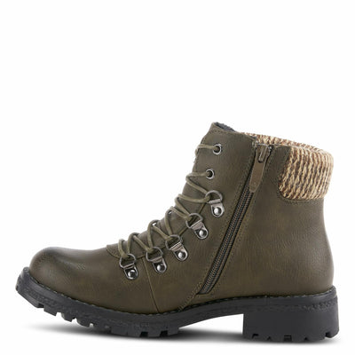 PATRIZIA Spring Step Clarris Lace-Up Booties for Women - Ladies Boots with Cozy Faux Fur Lining - Tonal Stitching Ankle Boots for Womens - Olive Green EU 36 / US 5.5-6