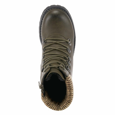 PATRIZIA Spring Step Clarris Lace-Up Booties for Women - Ladies Boots with Cozy Faux Fur Lining - Tonal Stitching Ankle Boots for Womens - Olive Green EU 36 / US 5.5-6